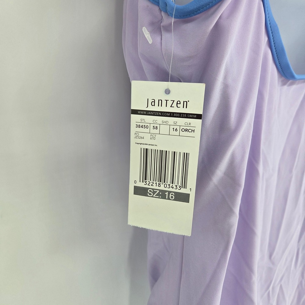 Jantzen Womens One Piece Swimsuit Orchid Purple Blue Trim Size 16 NWT 38450 - Picture 6 of 6